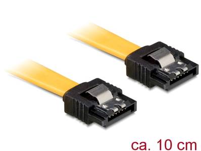 Câble SATA 6 Gb/s mâle droit > SATA mâle droit 10 cm métal jaune