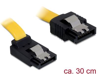 Câble SATA 6 Gb/s mâle droit > SATA mâle coudé vers le haut 30 cm métal jaune