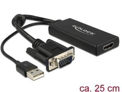 Adaptateur VGA vers HDMI avec audio noir